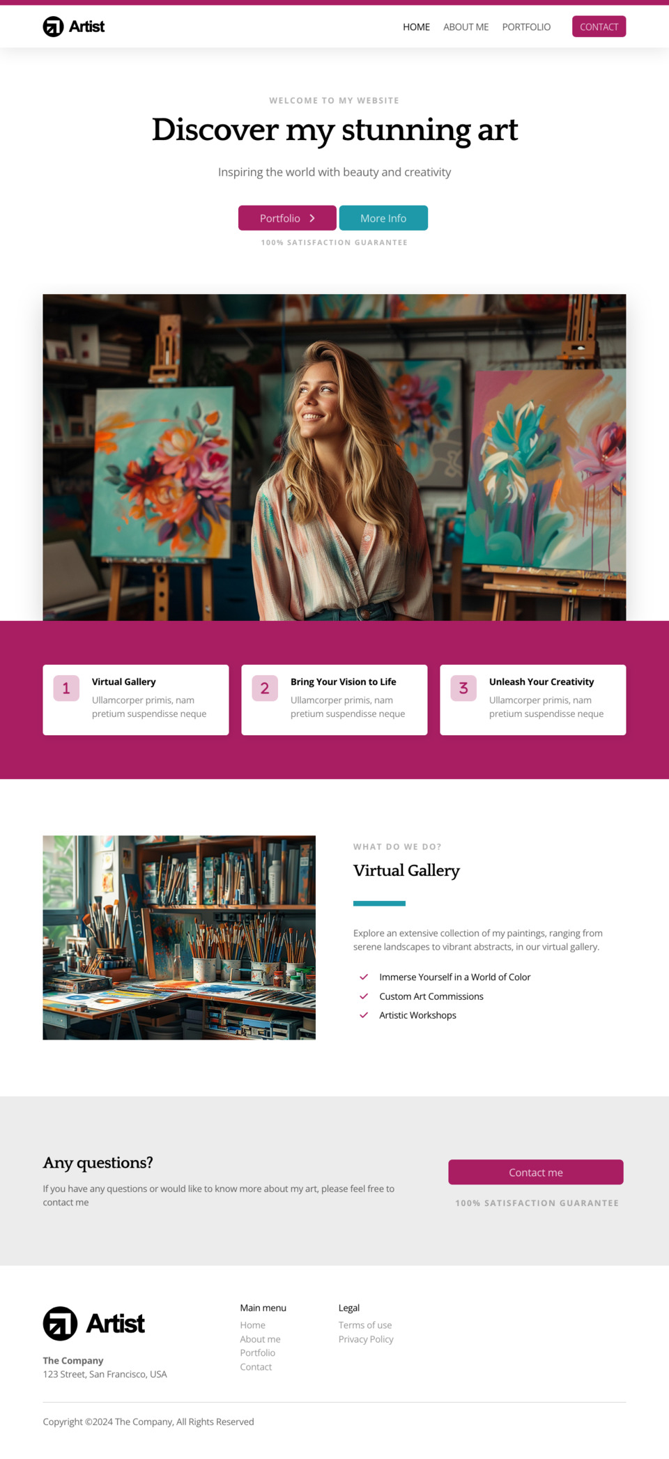Artist Website Template - Ideal for artists, graphic designers, photographers, art galleries, and anyone looking to create a visually stunning website