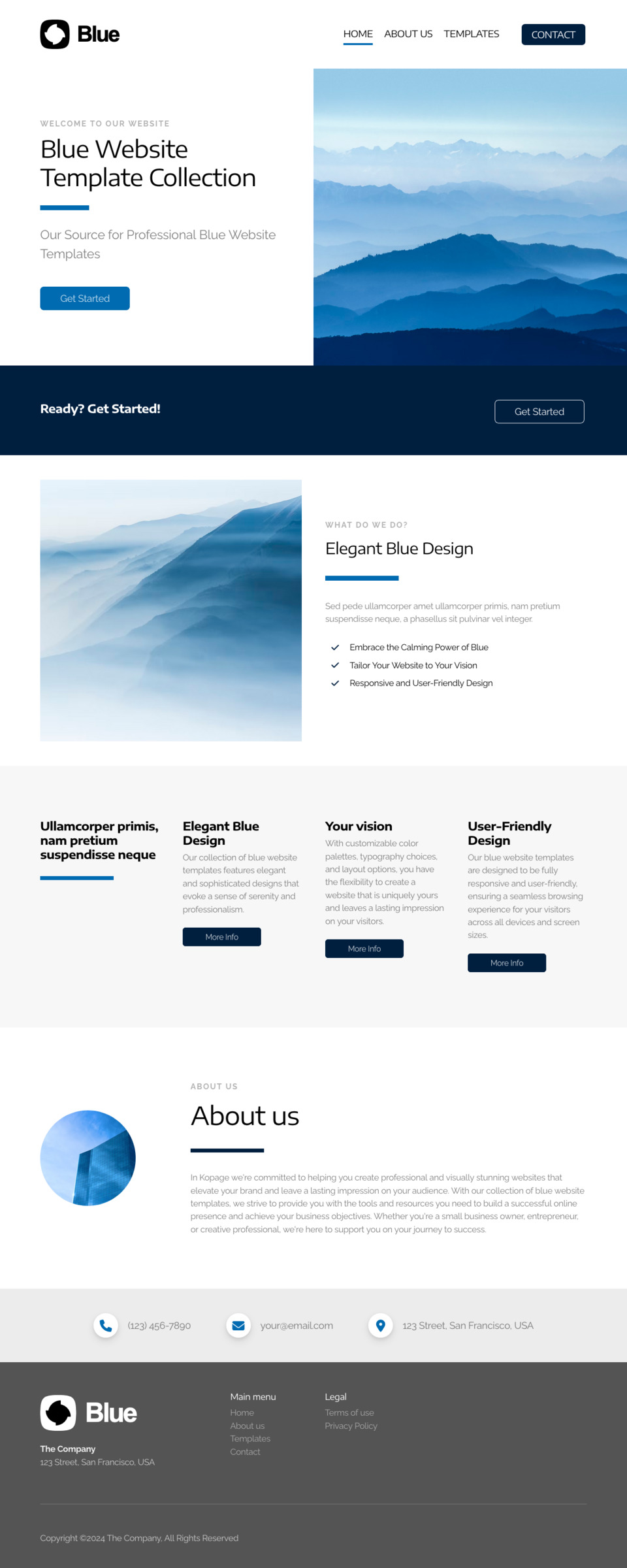 Blue Website Template - Ideal for online businesses, marketing professionals, educators, and anyone looking for a visually appealing and easy-to-manage website.