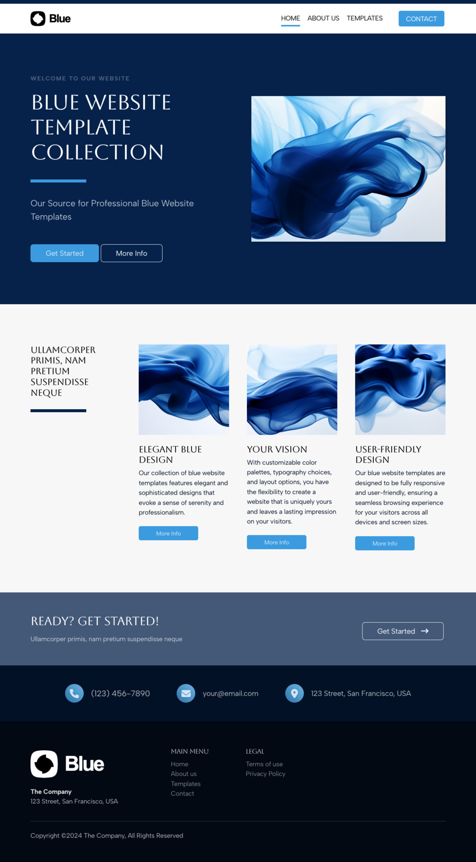 Blue Website Template - Ideal for online businesses, marketing professionals, educators, and anyone looking for a visually appealing and easy-to-manage website.