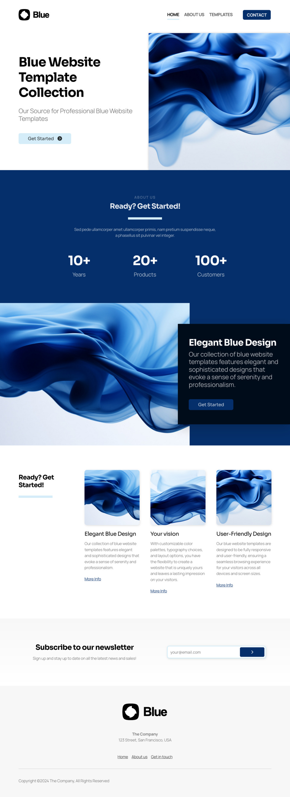 Blue Website Template - Ideal for online businesses, marketing professionals, educators, and anyone looking for a visually appealing and easy-to-manage website.