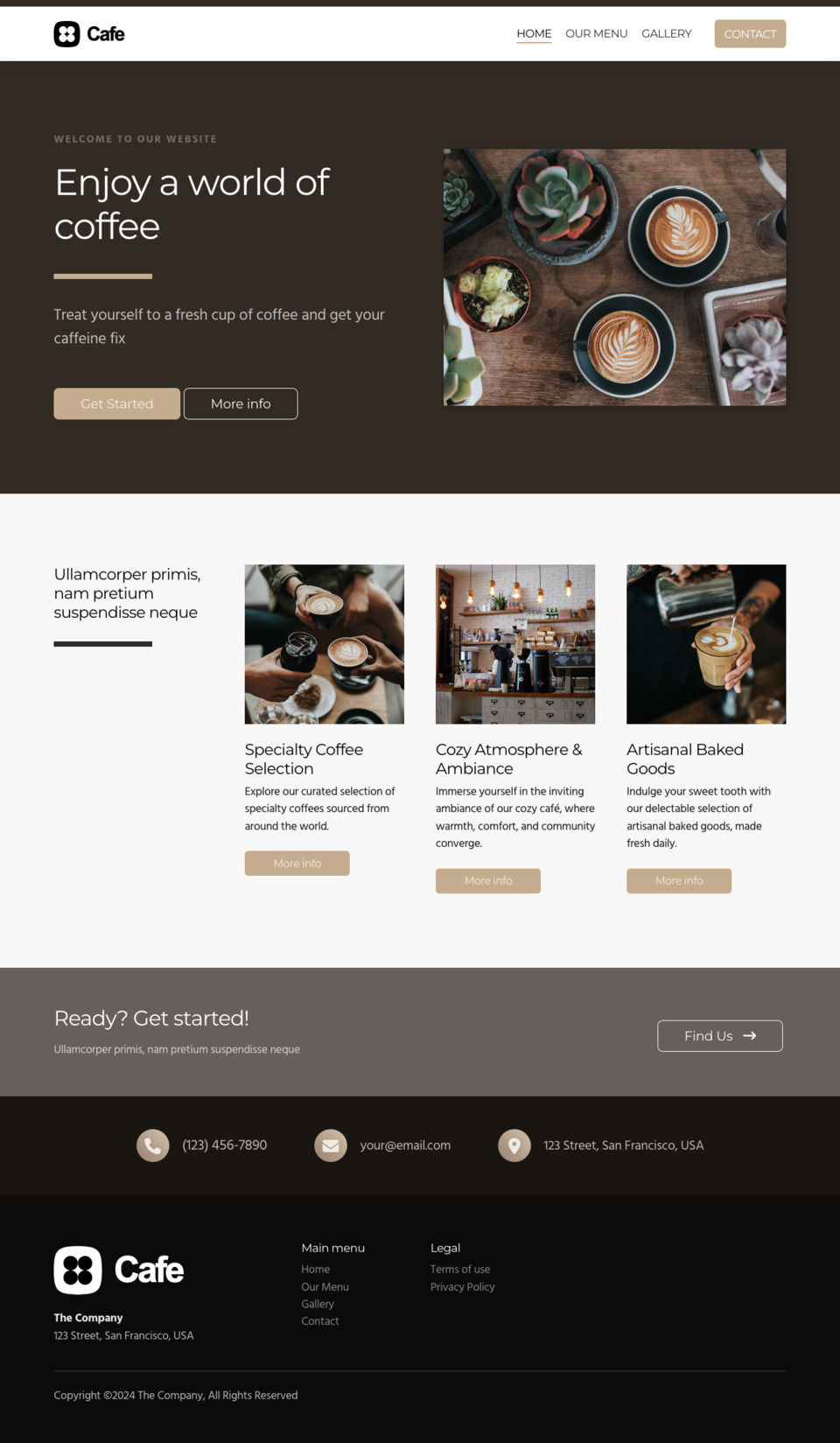 Cafe Website Template - Ideal for cafes, coffee shops, roasteries, and any coffee-related businesses looking to establish an online presence.