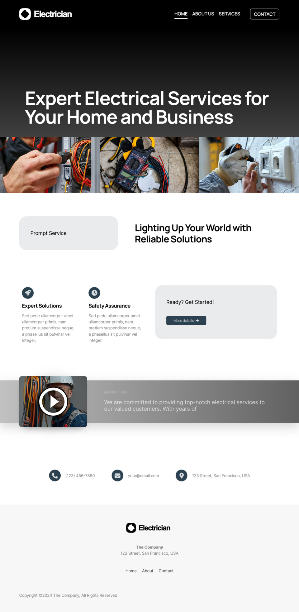 Electrician Website Template - Ideal for small businesses such as electricians, electrical services, technicians, handymen, and more
