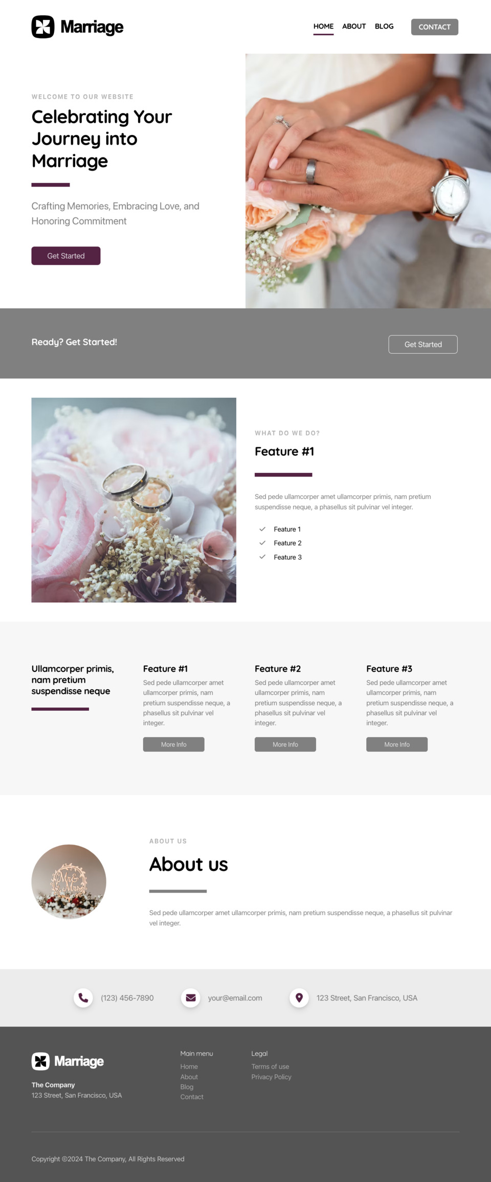 Marriage Website Template - Ideal for wedding planners, marriage counselors, relationship bloggers, love coaches, honeymoon planners, and anyone looking to create a website about love and relationships.