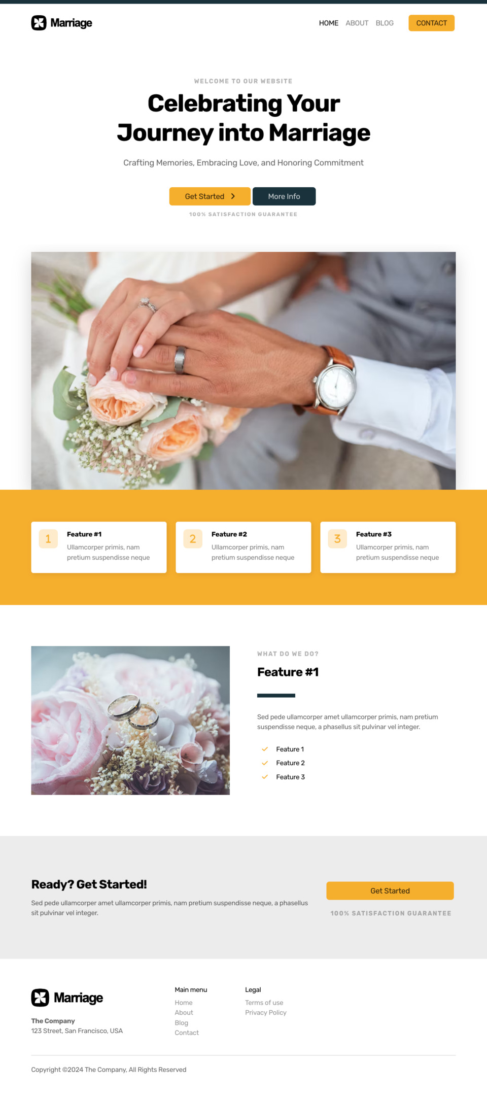 Marriage Website Template - Ideal for wedding planners, marriage counselors, relationship bloggers, love coaches, honeymoon planners, and anyone looking to create a website about love and relationships.