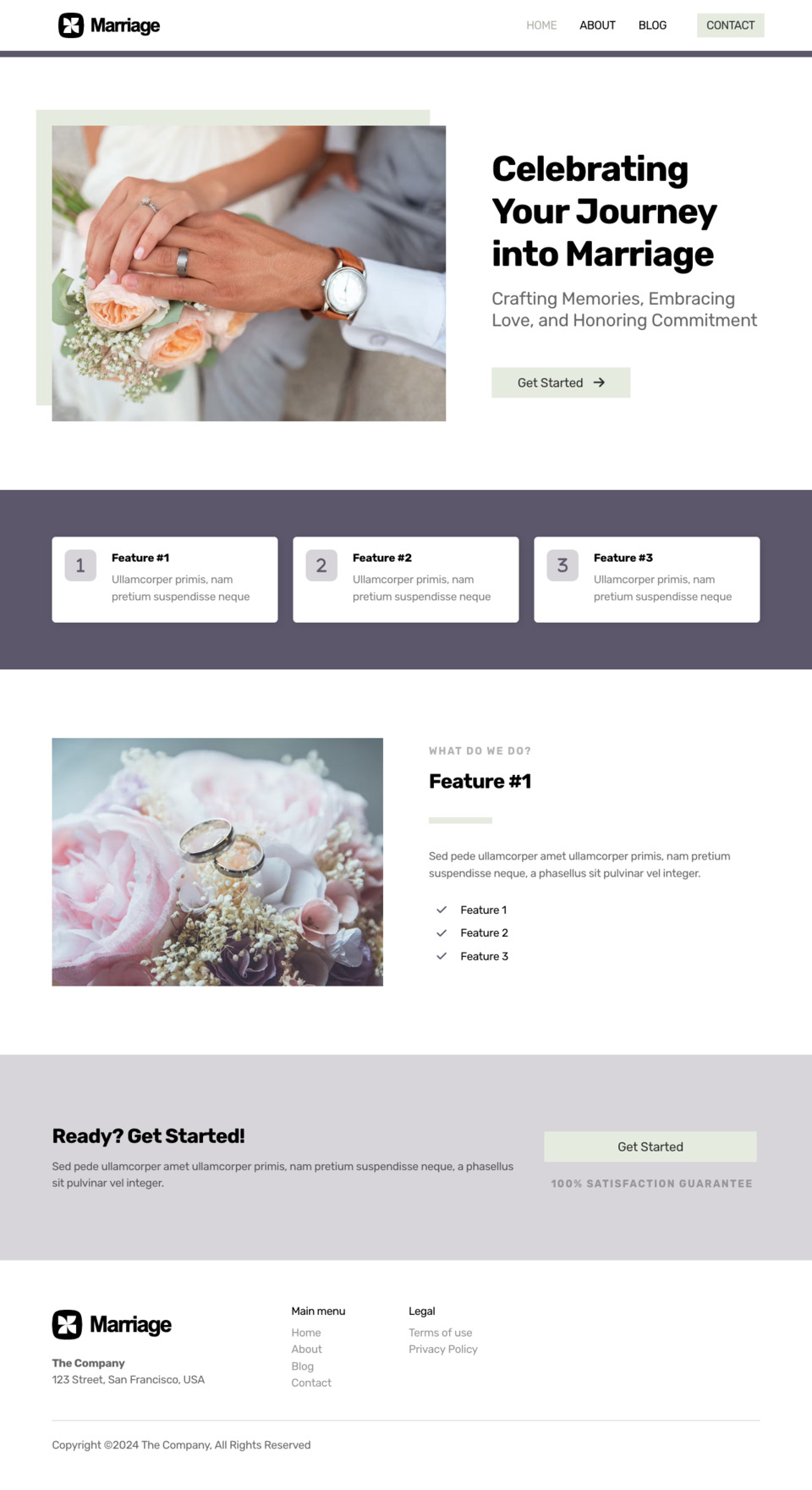 Marriage Website Template - Ideal for wedding planners, marriage counselors, relationship bloggers, love coaches, honeymoon planners, and anyone looking to create a website about love and relationships.