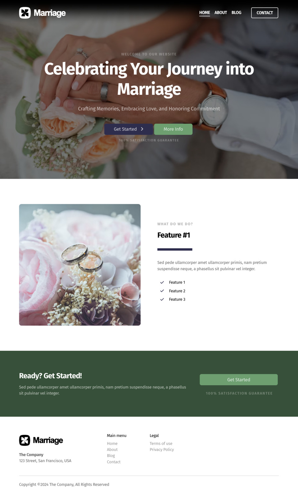 Marriage Website Template - Ideal for wedding planners, marriage counselors, relationship bloggers, love coaches, honeymoon planners, and anyone looking to create a website about love and relationships.