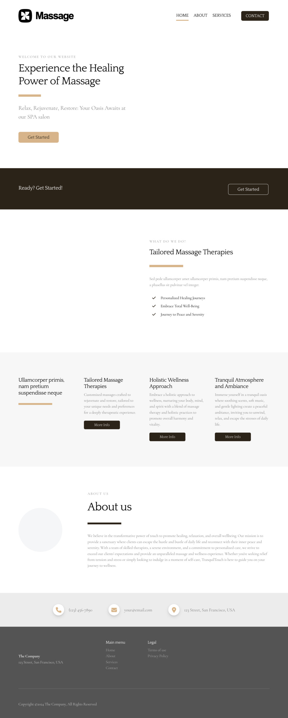 Massage Website Template - Ideal for small businesses in the spa, massage, wellness, and beauty industries