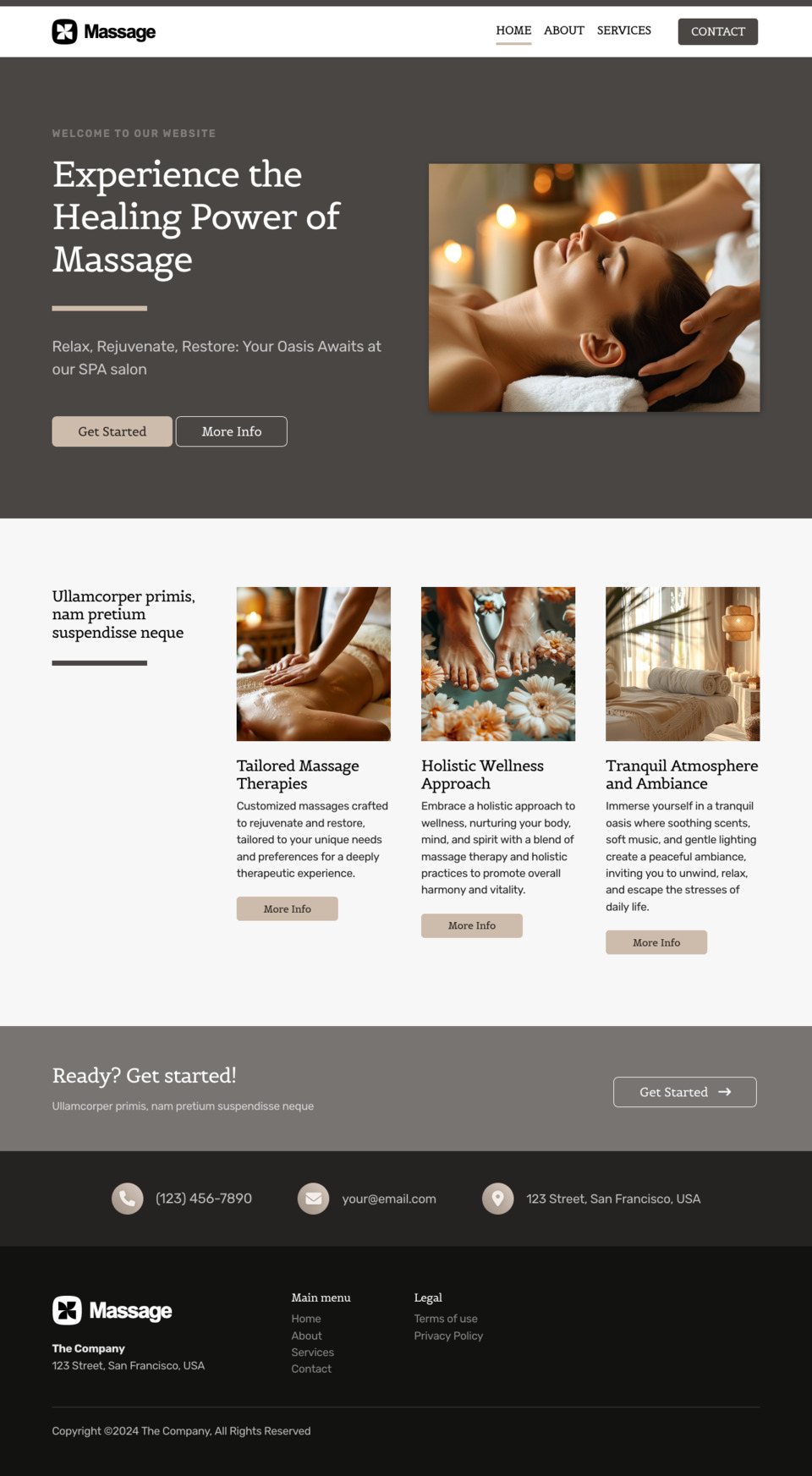 Massage Website Template - Ideal for small businesses in the spa, massage, wellness, and beauty industries