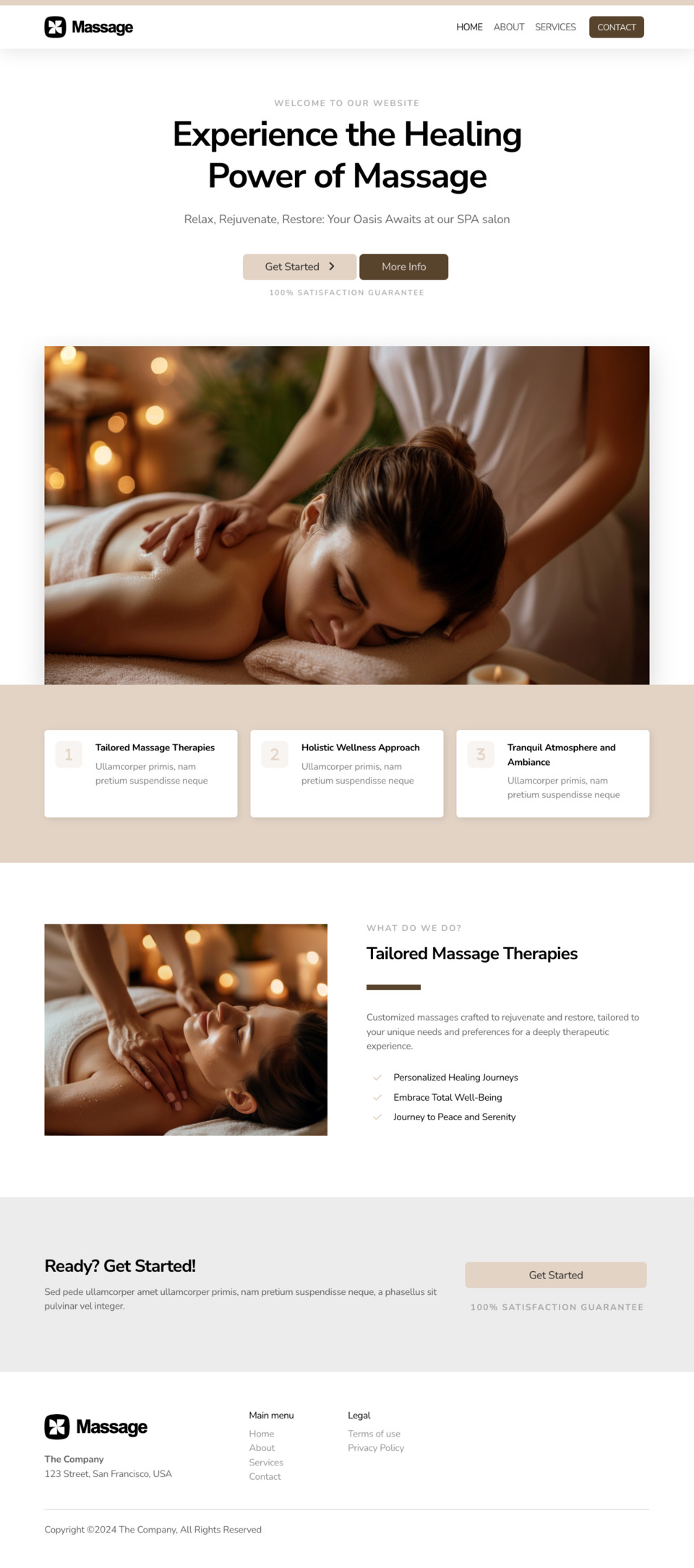 Massage Website Template - Ideal for small businesses in the spa, massage, wellness, and beauty industries