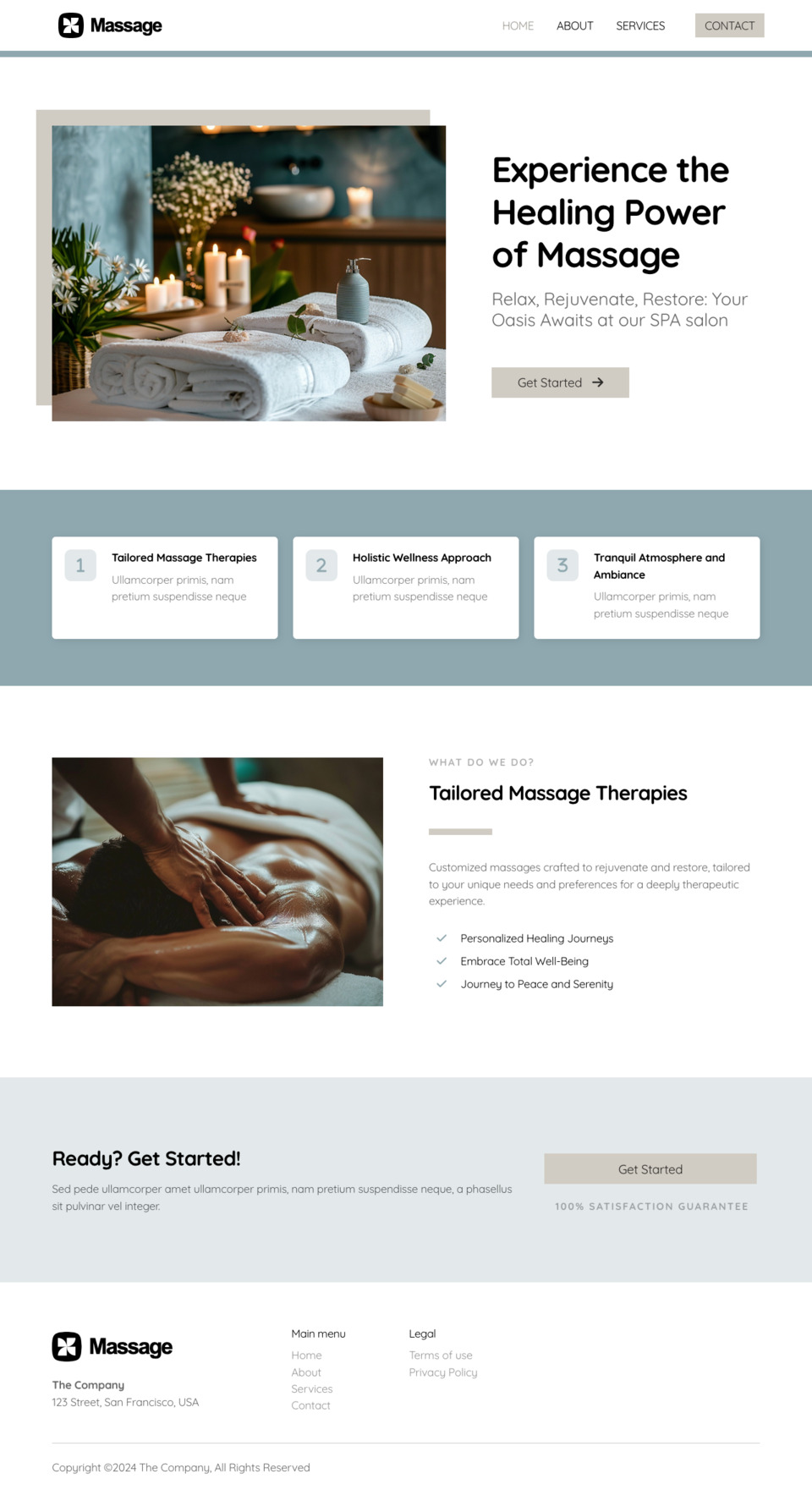 Massage Website Template - Ideal for small businesses in the spa, massage, wellness, and beauty industries