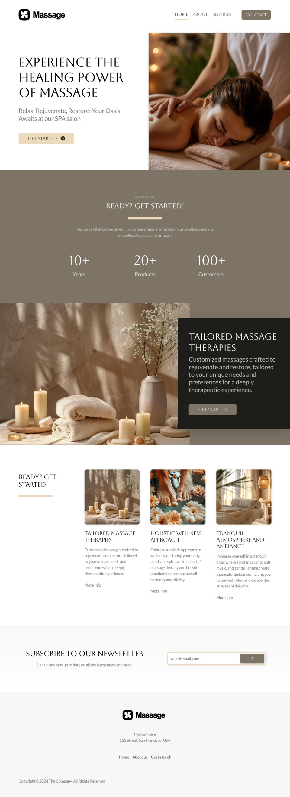 Massage Website Template - Ideal for small businesses in the spa, massage, wellness, and beauty industries