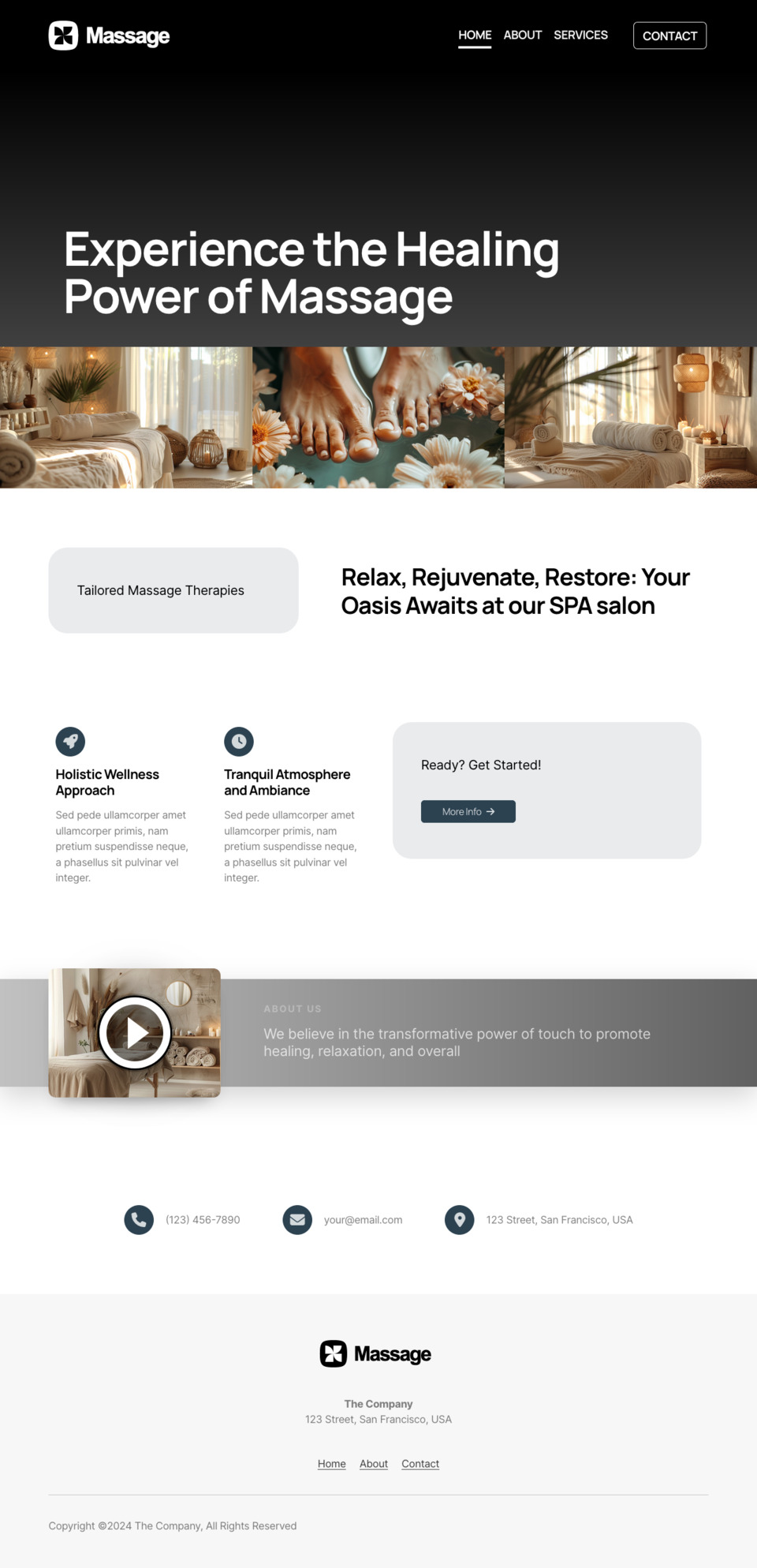 Massage Website Template - Ideal for small businesses in the spa, massage, wellness, and beauty industries