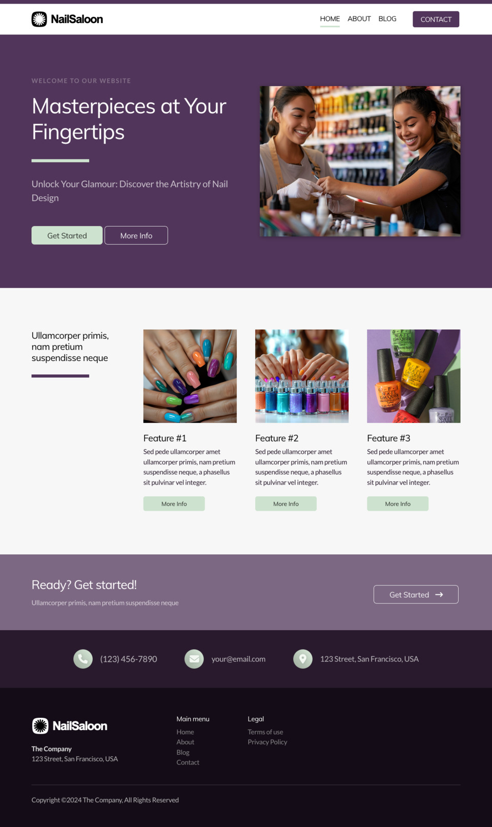 Nail Saloon Website Template - Ideal for nail salons, beauty businesses, spas, and anyone looking to create a stunning online presence for their services.