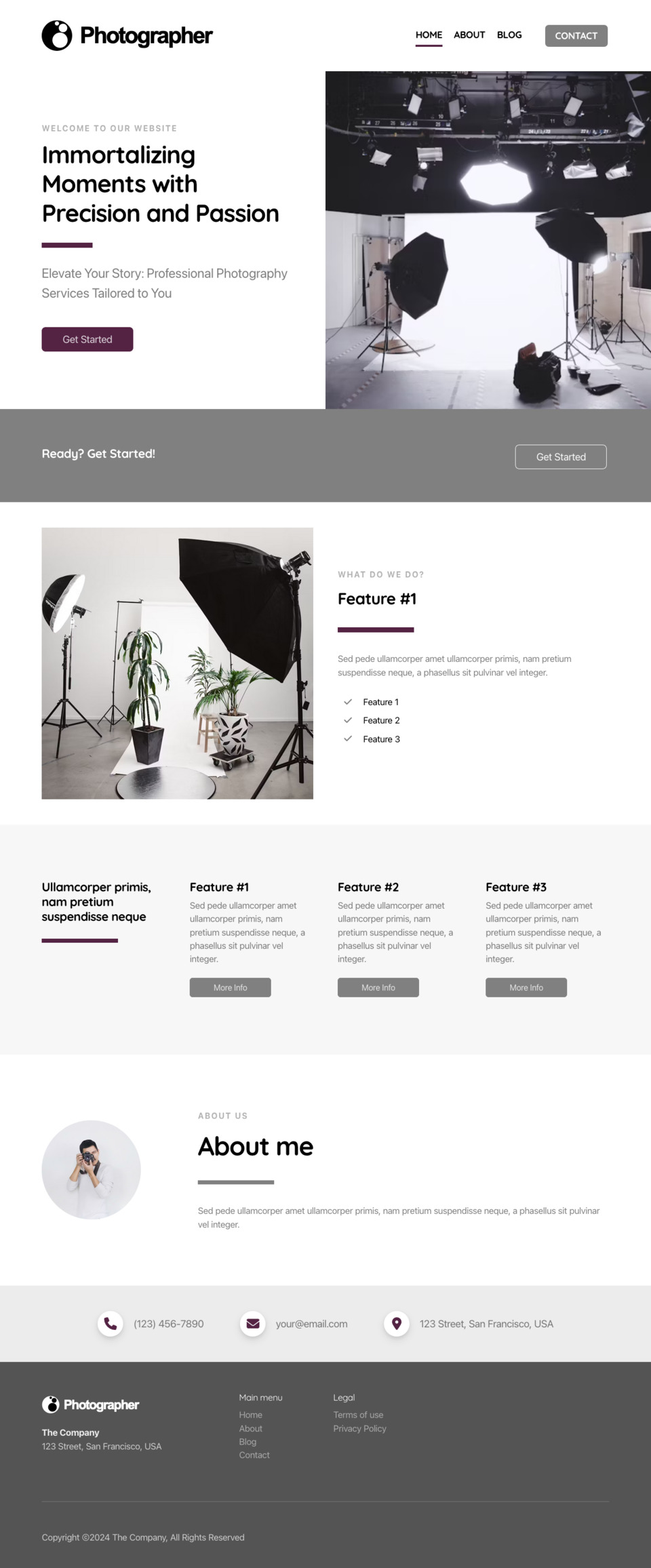 Photographer Website Template - Ideal for photographers, studios, portrait photography, event photography, commercial photography, and more.