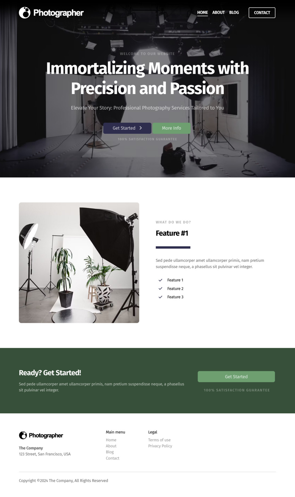 Photographer Website Template - Ideal for photographers, studios, portrait photography, event photography, commercial photography, and more.