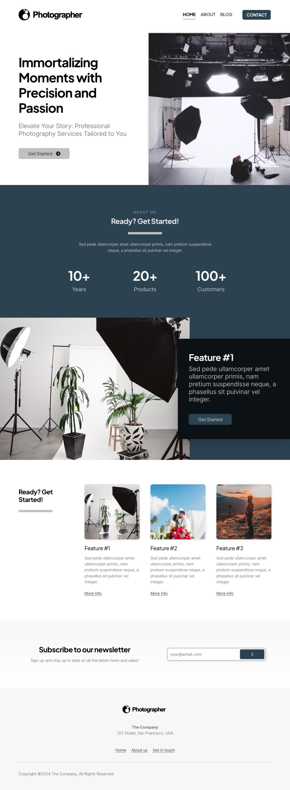 Photographer Website Template - Ideal for photographers, studios, portrait photography, event photography, commercial photography, and more.