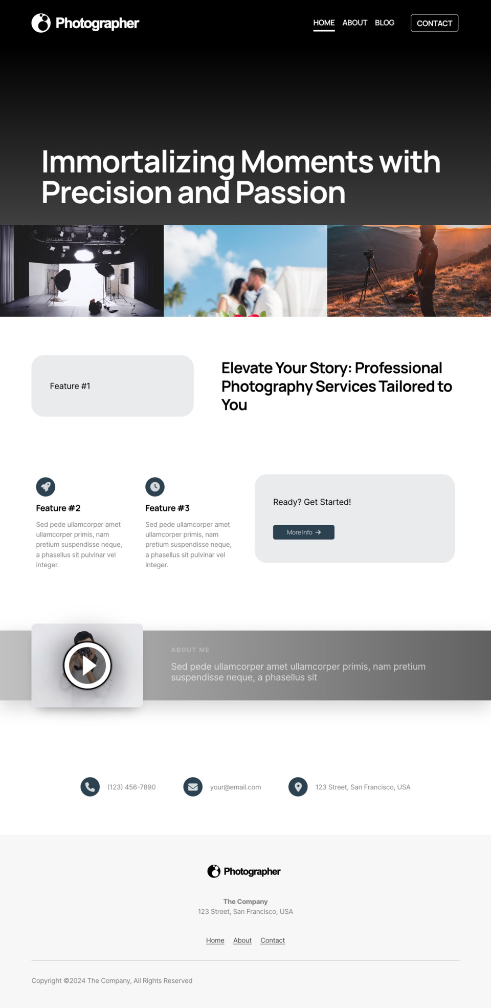 Photographer Website Template - Ideal for photographers, studios, portrait photography, event photography, commercial photography, and more.