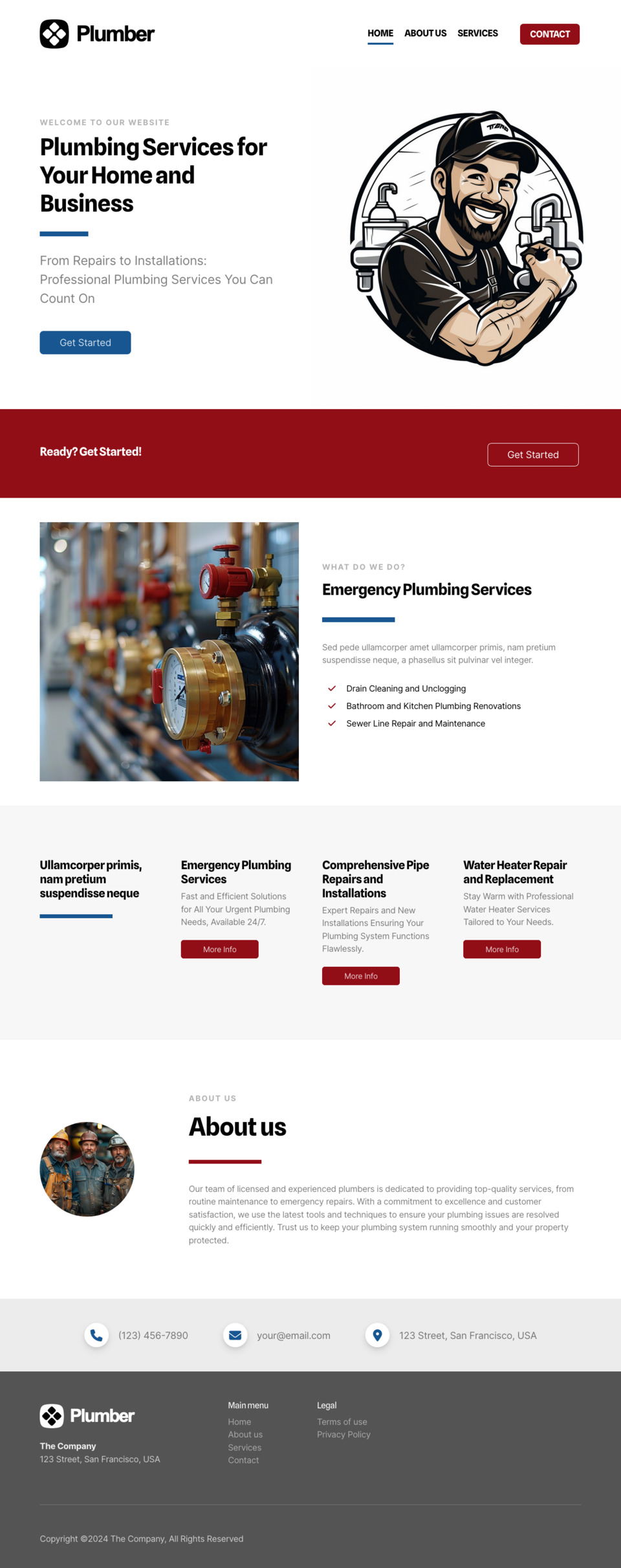 Plumber Website Template - Ideal for plumbers, plumbing companies, handymen, and businesses offering plumbing services.