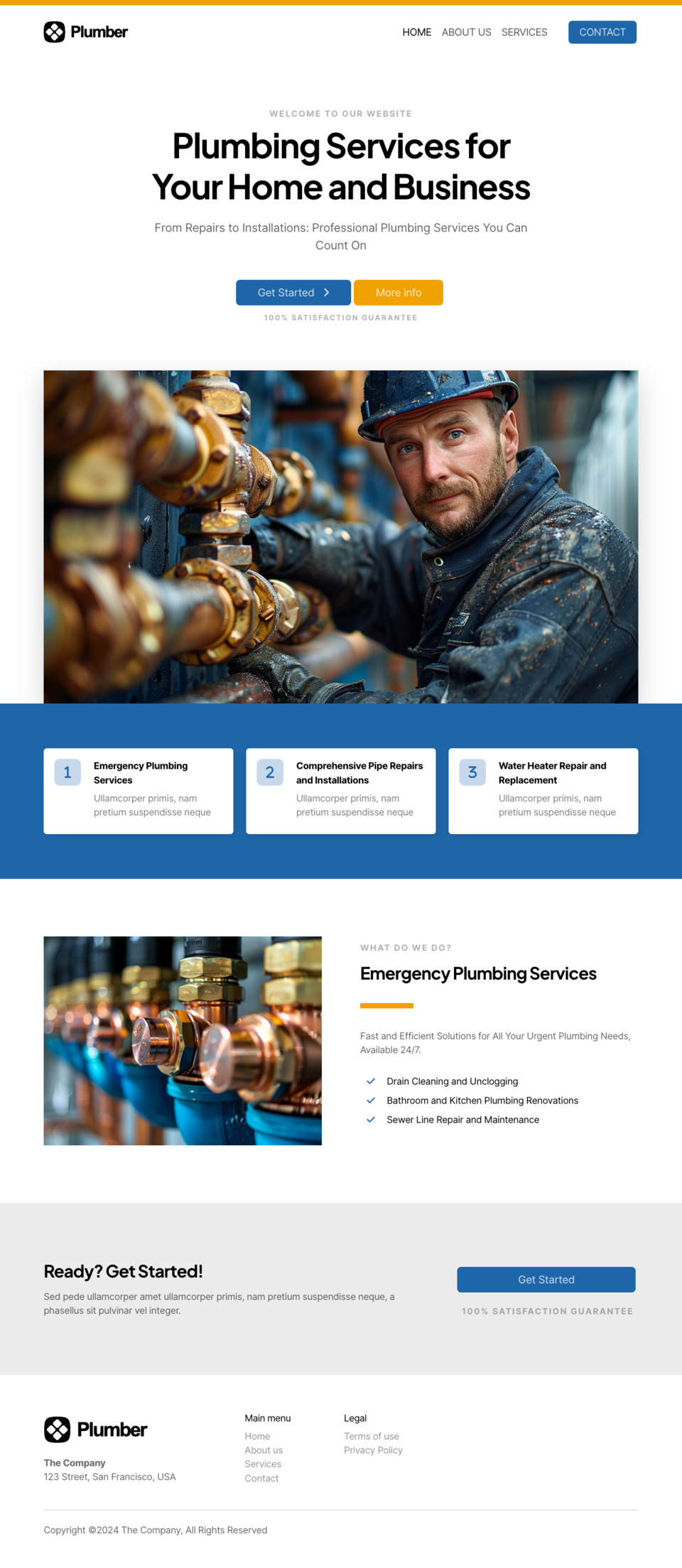 Plumber Website Template - Ideal for plumbers, plumbing companies, handymen, and businesses offering plumbing services.