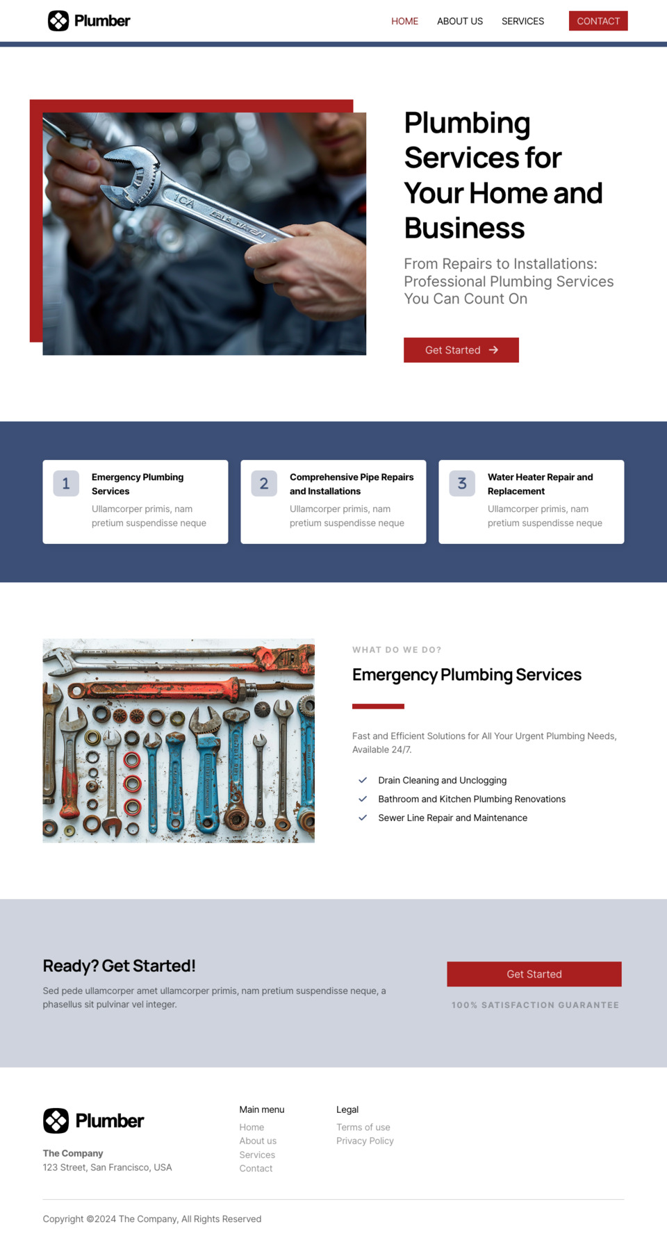 Plumber Website Template - Ideal for plumbers, plumbing companies, handymen, and businesses offering plumbing services.