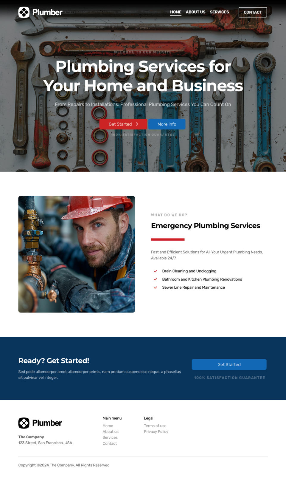 Plumber Website Template - Ideal for plumbers, plumbing companies, handymen, and businesses offering plumbing services.