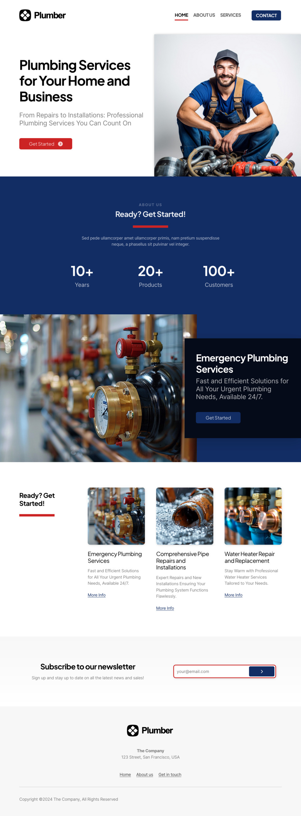 Plumber Website Template - Ideal for plumbers, plumbing companies, handymen, and businesses offering plumbing services.