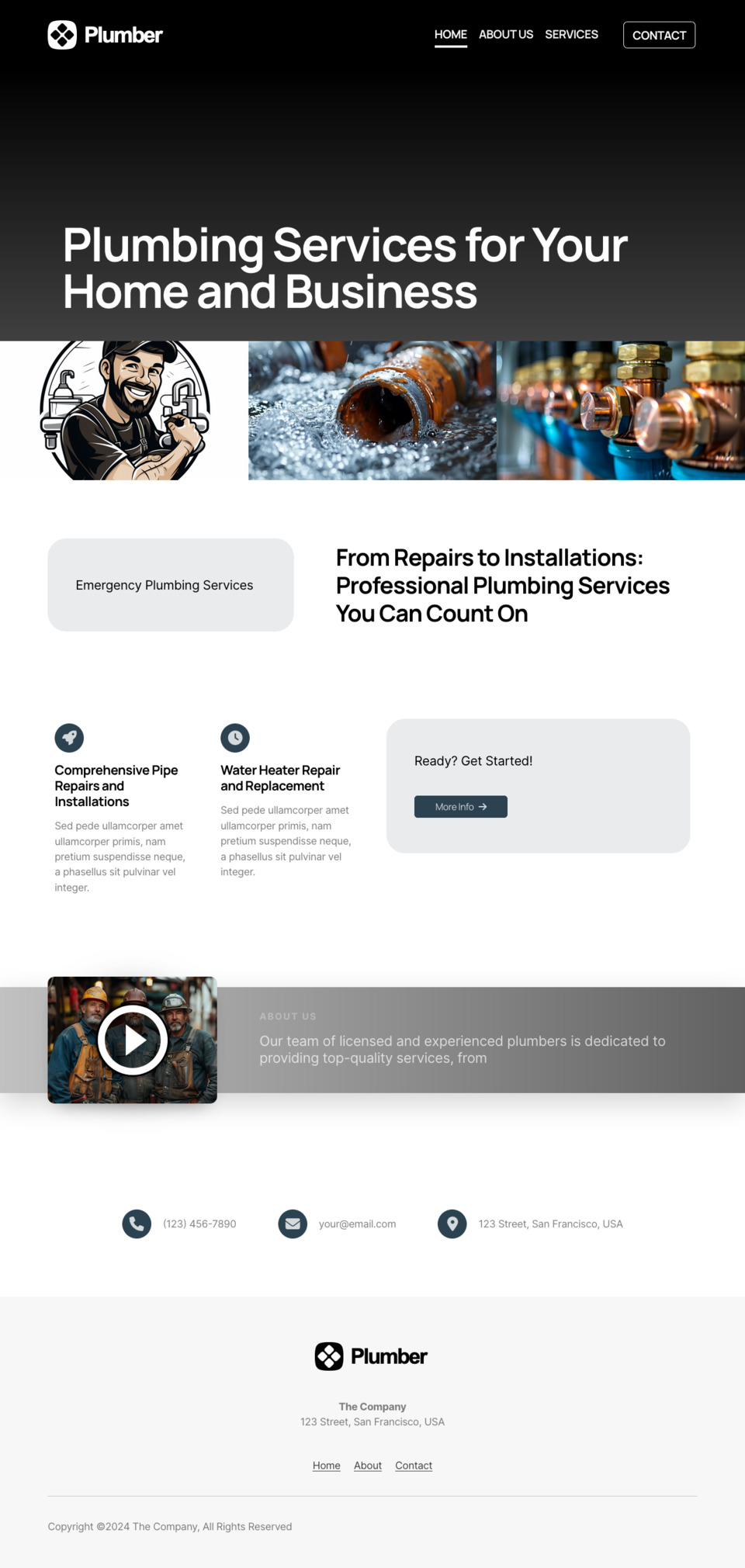 Plumber Website Template - Ideal for plumbers, plumbing companies, handymen, and businesses offering plumbing services.