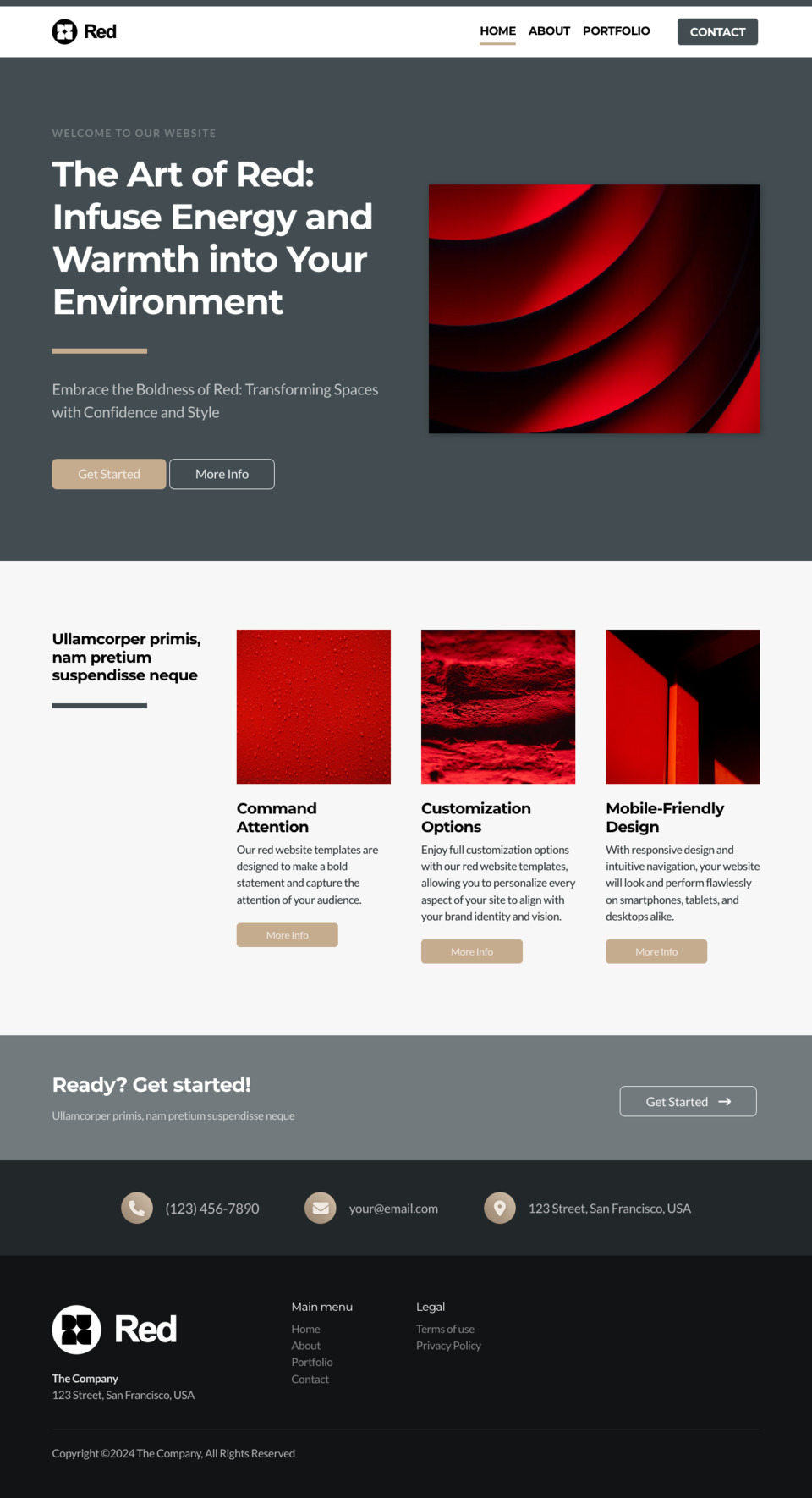 Red Website Template - Ideal for businesses looking for a vibrant and passionate online presence.