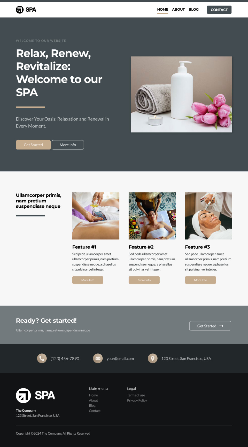 Spa Website Template - Perfect for spa businesses, beauty salons, wellness centers, massage therapists, and any business looking for a luxurious and professional online presence.