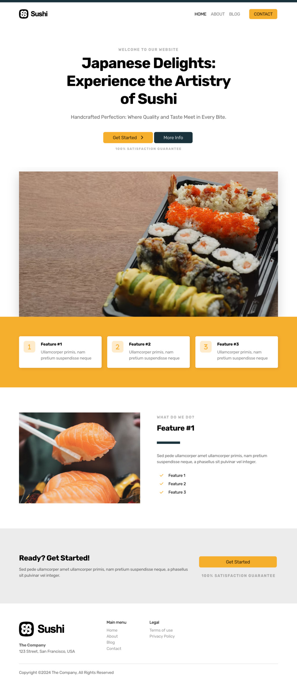 Sushi Website Template - Ideal for small business owners in the food industry, including sushi restaurants, Japanese cuisine eateries, seafood bars, and more.