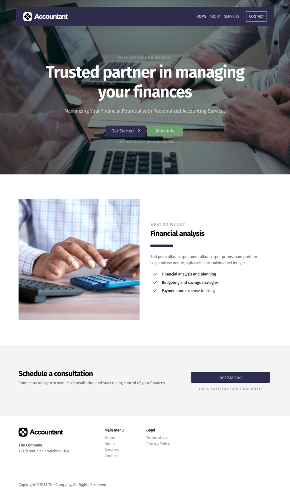 Accountant Website Template - Ideal for accounting professionals, bookkeepers, financial service providers, CPAs, CFOs, and small business owners looking to showcase their financial services online.