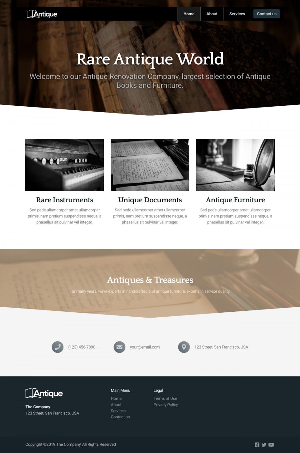 Antique Website Template - Ideal for businesses seeking a vintage or classic look