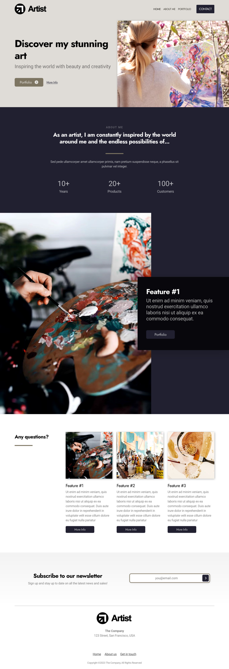 Artist Website Template - Ideal for artists, graphic designers, photographers, art galleries, and anyone looking to create a visually stunning website