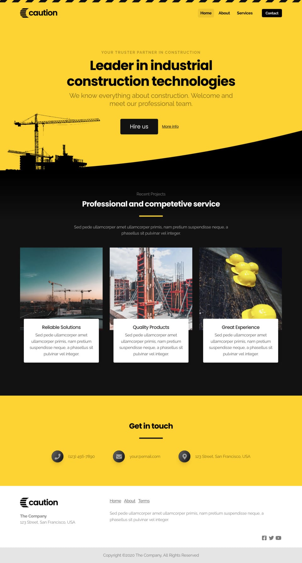 Caution Website Template - Ideal for construction companies, home builders, roofers, architects, and residential service providers looking for a professional online presence.