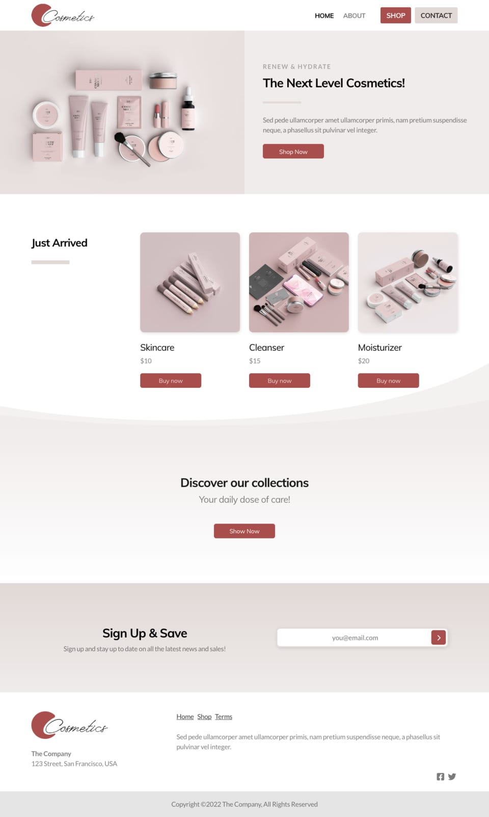 Cosmetics Website Template - Ideal for small businesses, beauty products, cosmetics, skincare, and fashion online stores.