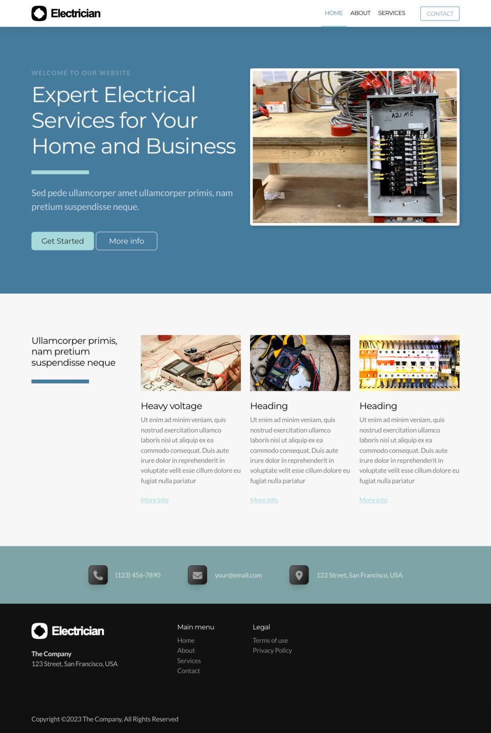 Electrician Website Template - Ideal for small businesses such as electricians, electrical services, technicians, handymen, and more