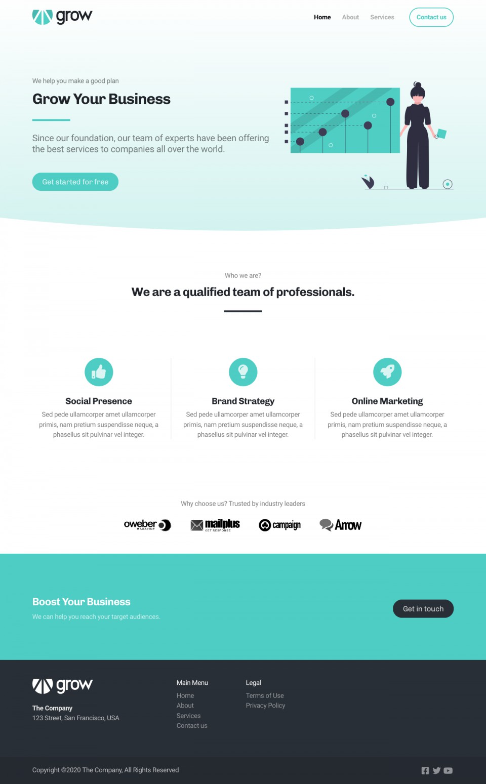 Grow Website Template - Ideal for small business owners, entrepreneurs, and startups looking to establish a strong online presence.
