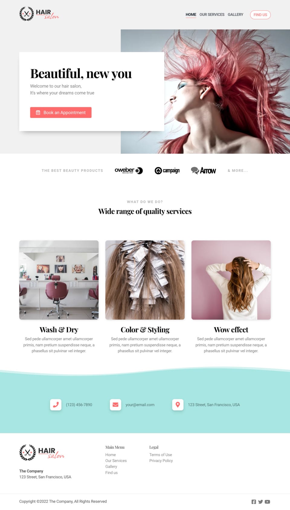 Hair Salon Website Template - Ideal for hair salons, hair dressers, barbers, beauticians, and businesses in the beauty industry.