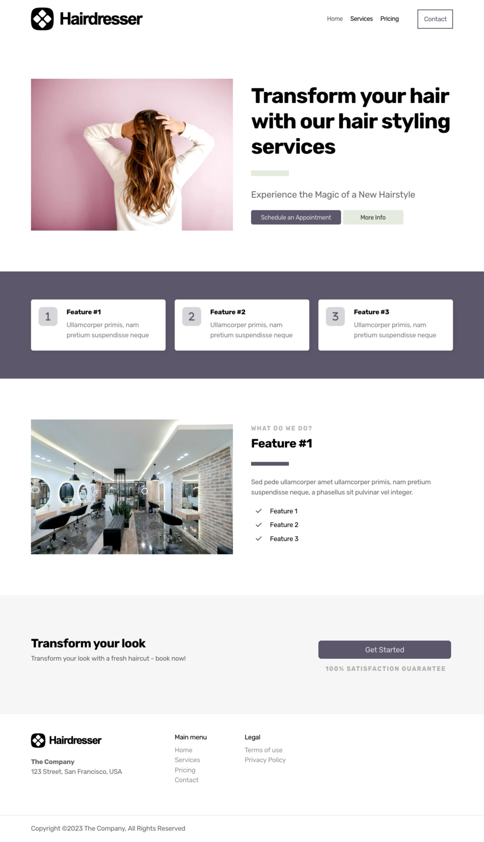 Hair Dresser Website Template - Hair salons, barbers, beauticians, beauty salons, and professional hairstylists