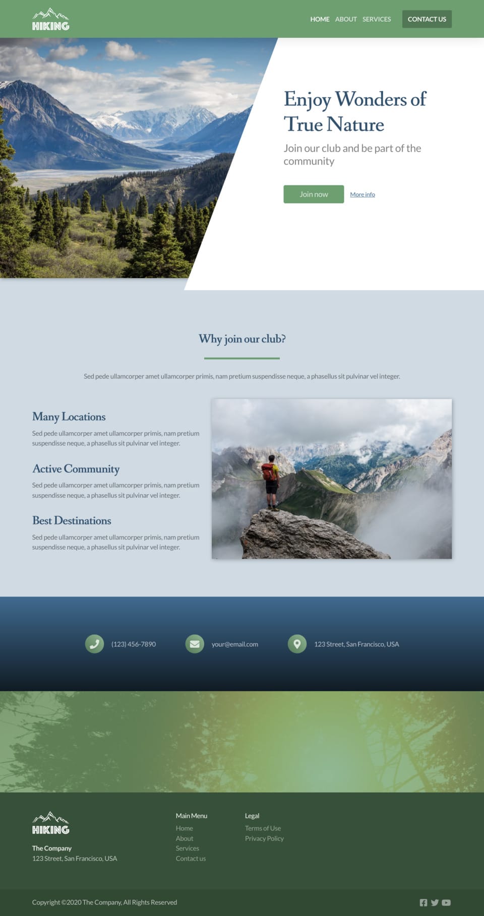 Hiking Website Template - Ideal for adventure websites, travel blogs, sports clubs, and health communities.