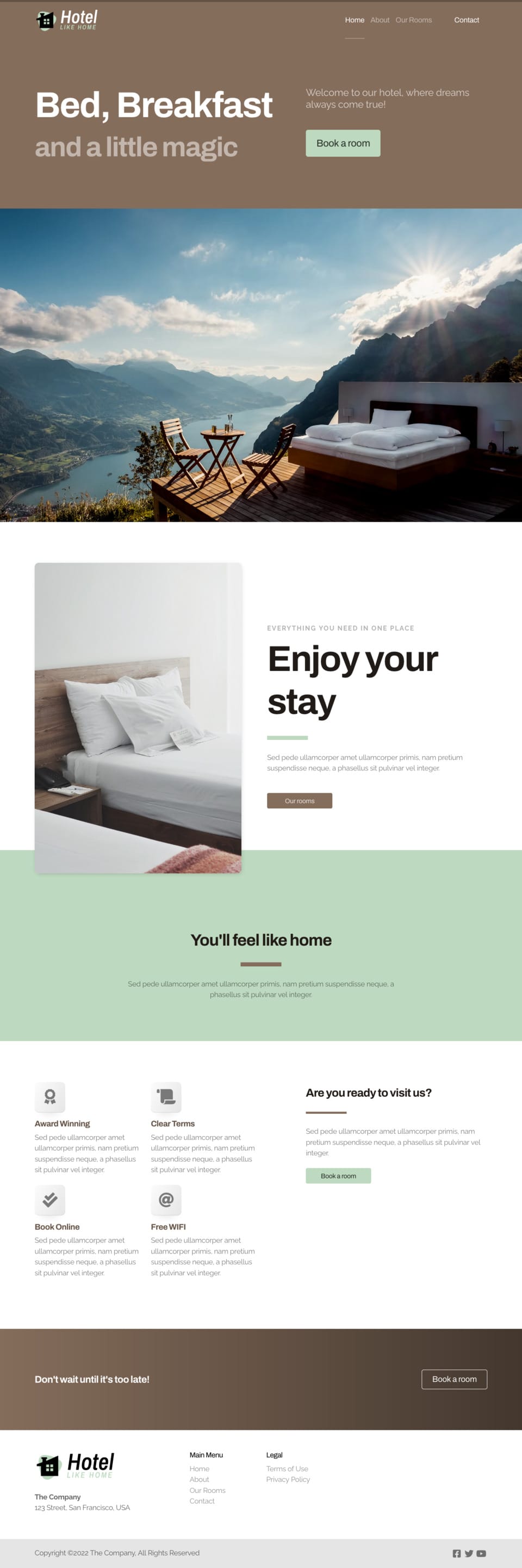 Hotel Website Template - Ideal for hotels, vacation rentals, travel agencies, bed and breakfasts, and more.