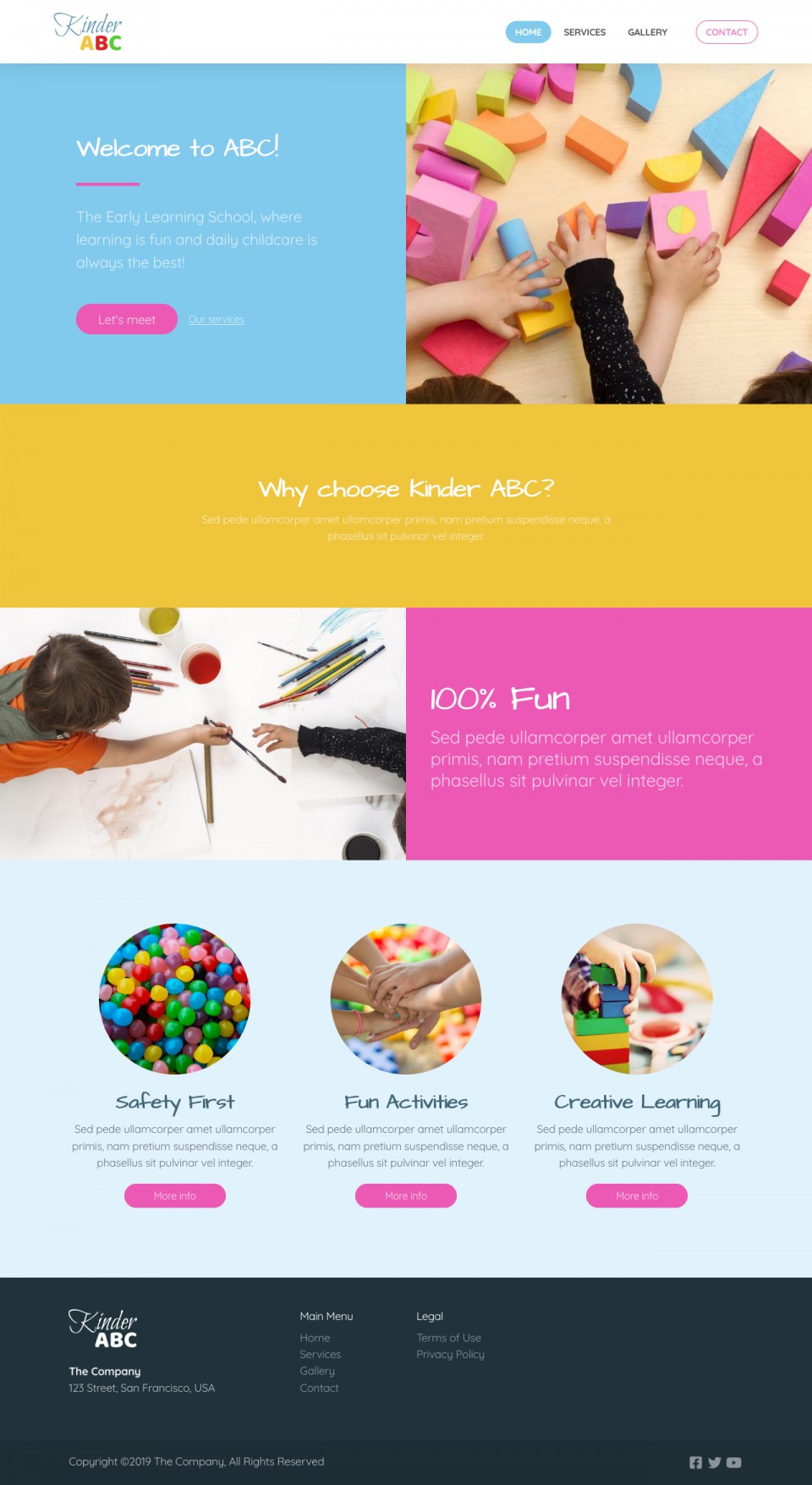 Kinder Website Template - Ideal for schools, kindergartens, education centers, child-focused businesses