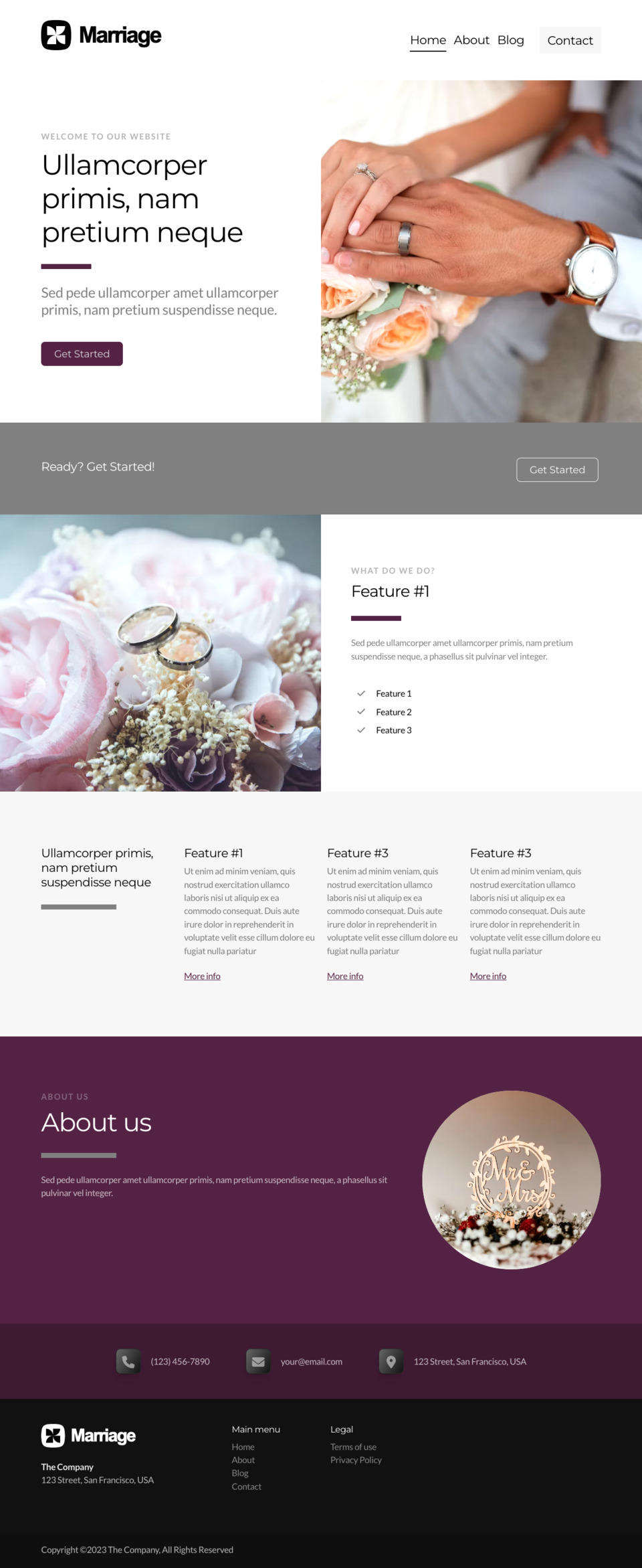 Marriage Website Template - Ideal for wedding planners, marriage counselors, relationship bloggers, love coaches, honeymoon planners, and anyone looking to create a website about love and relationships.