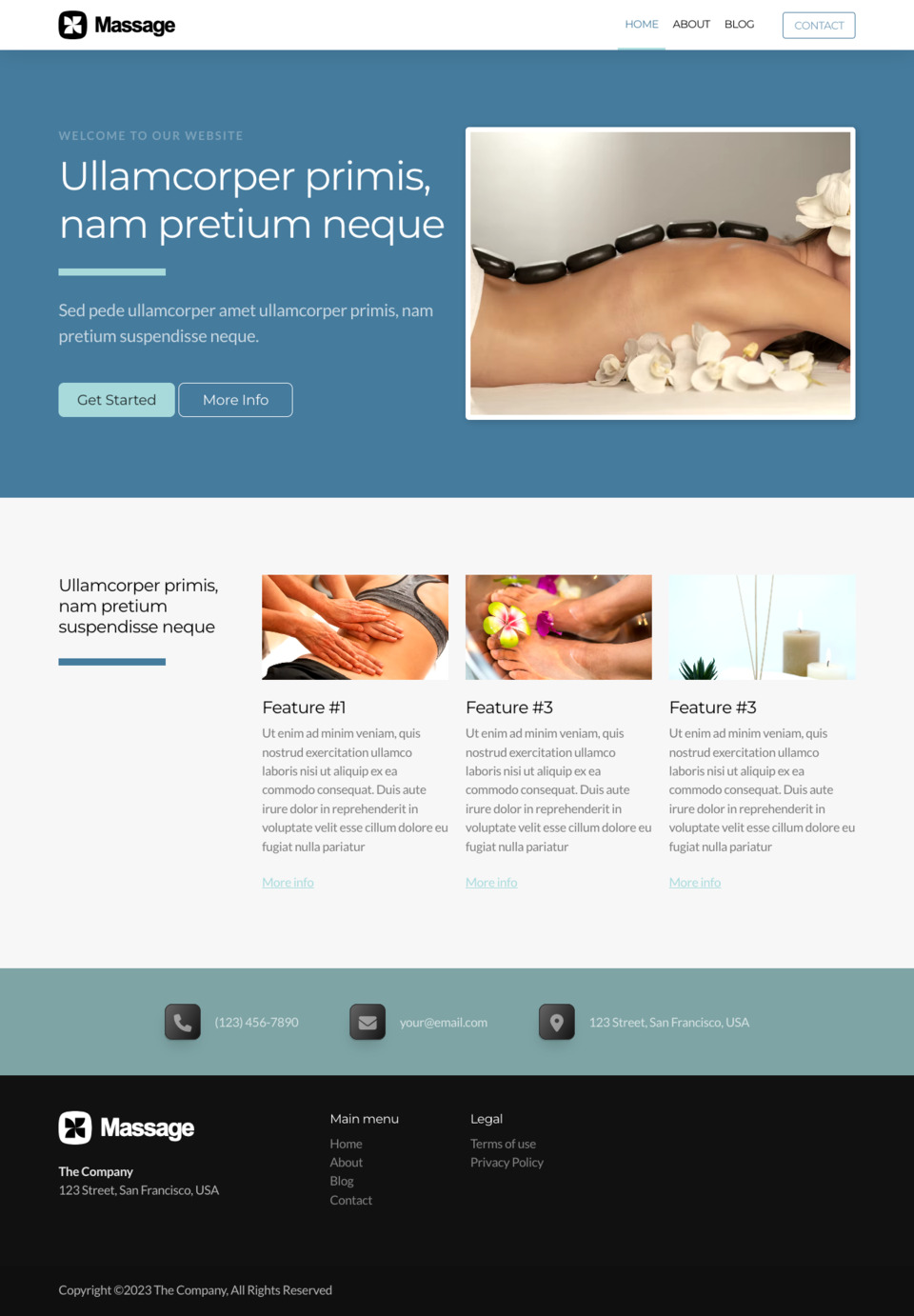 Massage Website Template - Ideal for small businesses in the spa, massage, wellness, and beauty industries