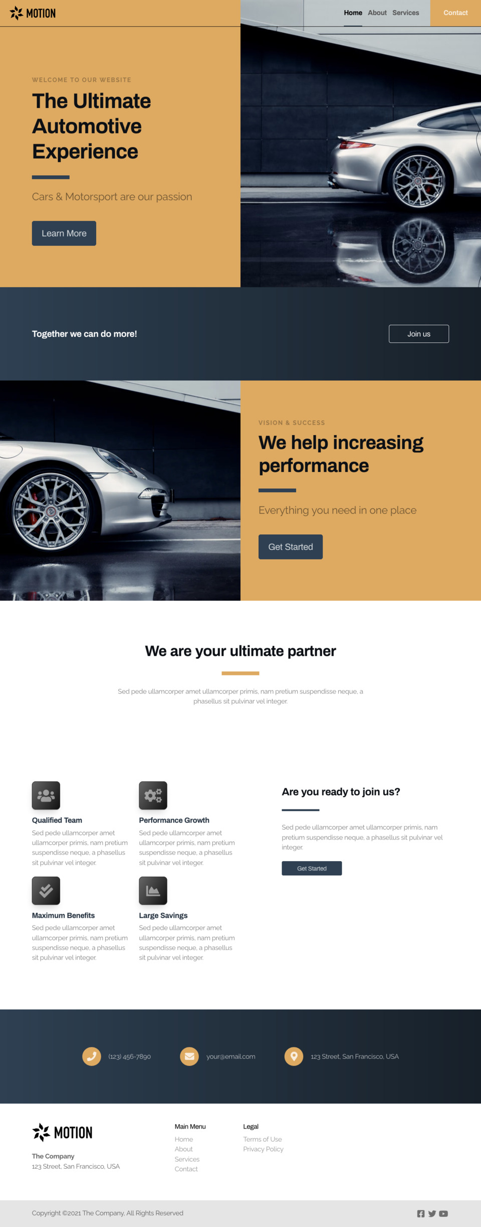 Motion Website Template - Ideal for car enthusiasts, auto dealerships, sports car clubs, automotive designers, and anyone looking to create a visually stunning website.