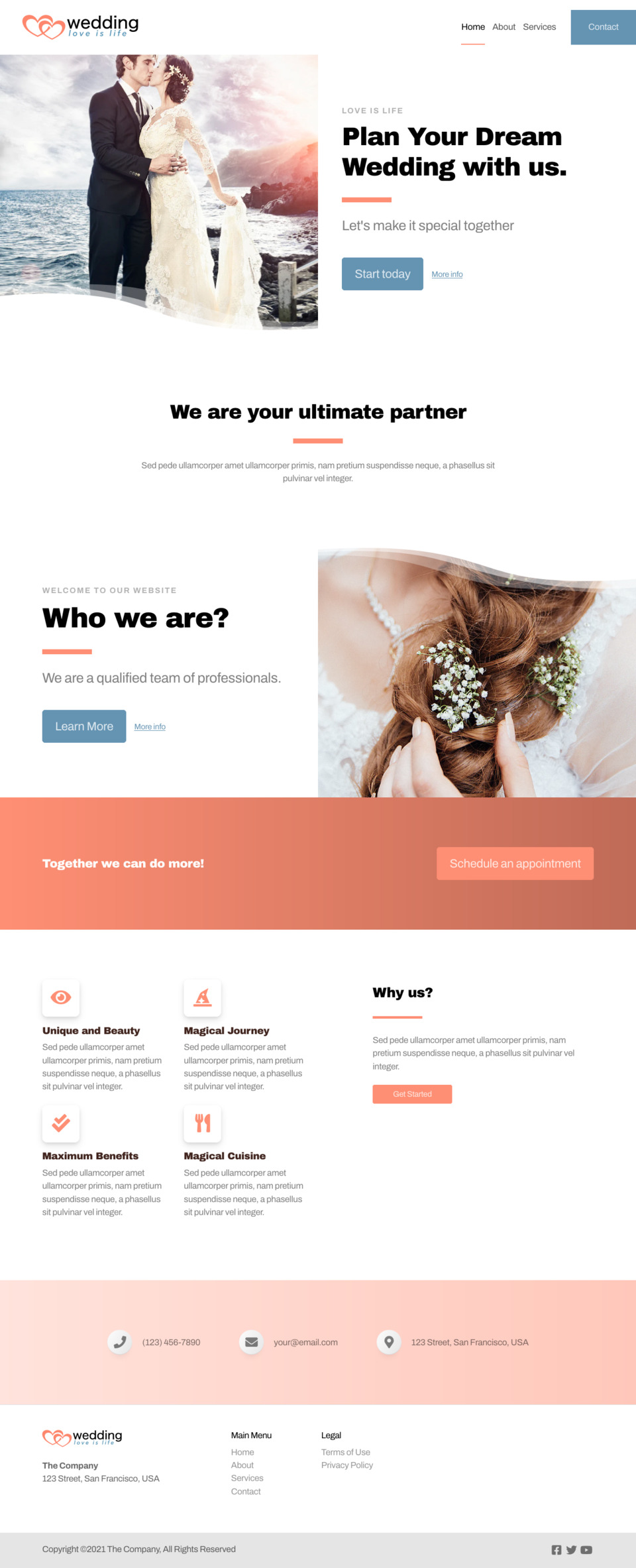 Wedding 2 Website Template - Ideal for couples planning their wedding, photographers capturing love stories, event planners organizing romantic events, and small businesses in the wedding industry.