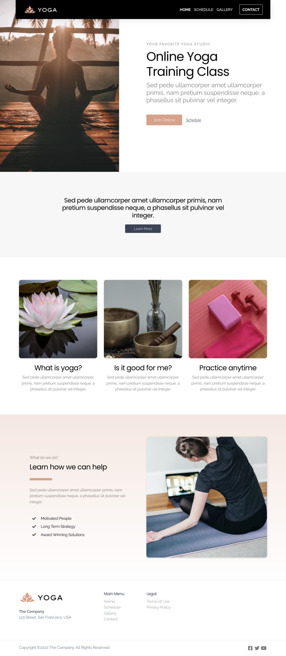 Yoga Website Template - Ideal for yoga studios, meditation centers, health and wellness blogs, relaxation retreats, and more